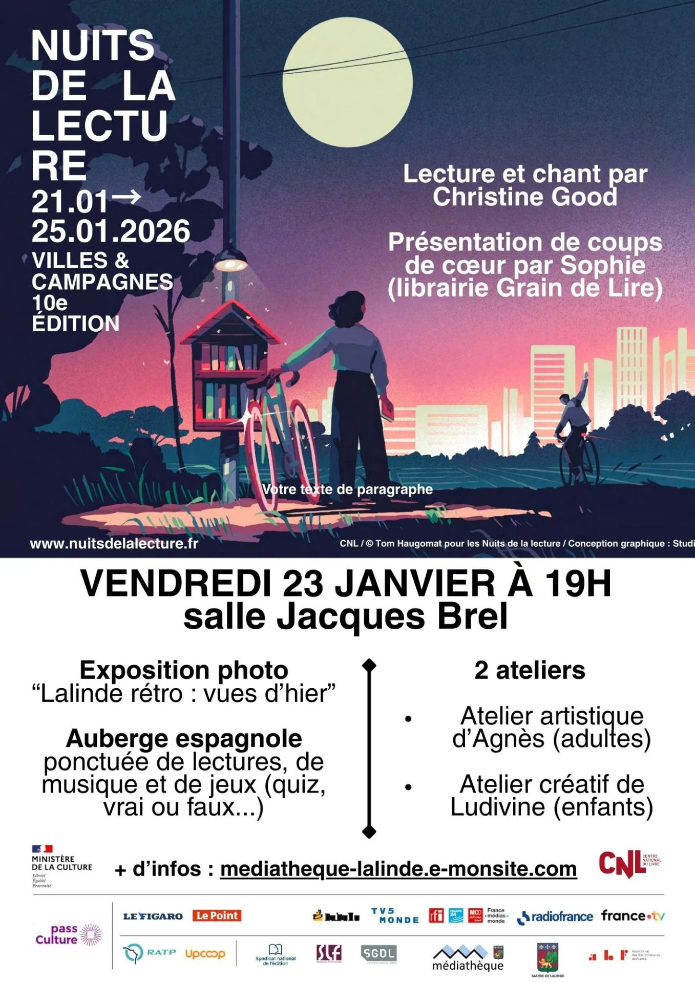 Vendredi 23 janvier a 19h salle jacques brel affiche 2026 nuit de la lecture